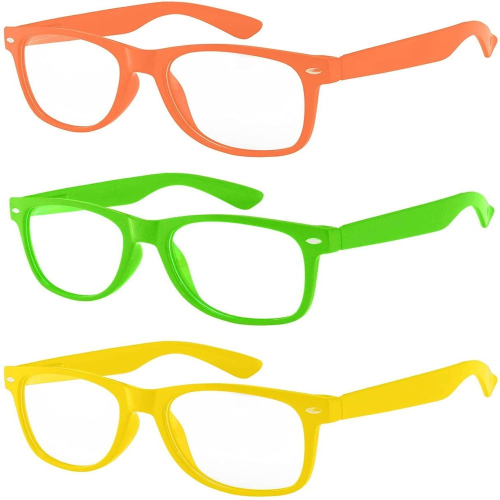 3 Pack Kids Clear Lens Glasses Protect Child's Eyes Orange Green Yellow