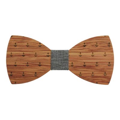 Adult-Sized Wooden Bow Tie with Ship Anchor Design and Denim Centre