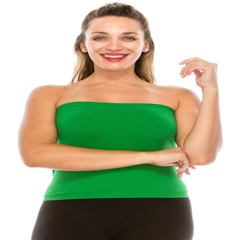 Kurve Plus Size The Excellent Crop Strapless Tube Top, UV Protective Fabric UPF 50+ (Made with Love in The USA) Green-b