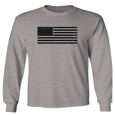 0023. United States of America Vintage American Flag USA us Military Patriotic Style Men's Long Sleeve t Shirt (Light Gray Large)