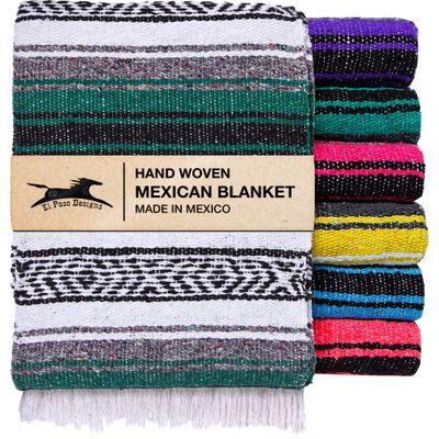 El Paso Designs Mexican Yoga Blanket Colorful Falsa Serape Throw for Yoga, Beach, Picnic, Saddle, or Home Dcor Soft Woven Boho Blanket (Hunter Green)