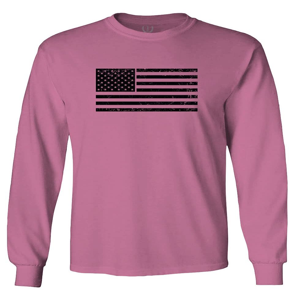 0023. United States of America Vintage American Flag USA us Military Patriotic Style Men's Long Sleeve t Shirt (Pink X-Large)