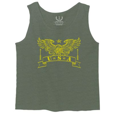 0027. USA Military Eagle American Proud United States of America US Patriotic Style Men's Fitted Tank Top (Olive, X-Large)