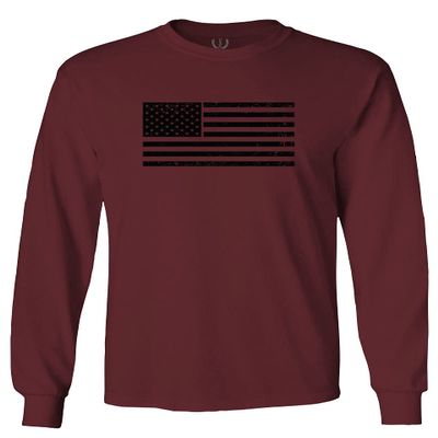 0023. United States of America Vintage American Flag USA us Military Patriotic Style Men's Long Sleeve t Shirt (Maroon Small)