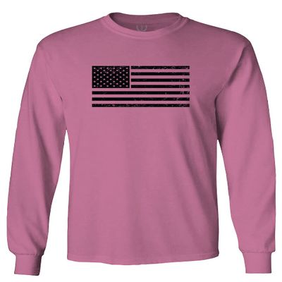 0023. United States of America Vintage American Flag USA us Military Patriotic Style Men's Long Sleeve t Shirt (Pink 2X Large)