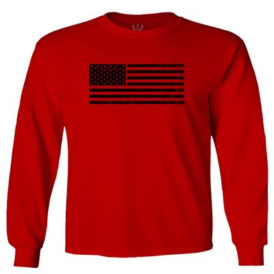 0023. United States of America Vintage American Flag USA us Military Patriotic Style Men's Long Sleeve t Shirt (Red, Small)