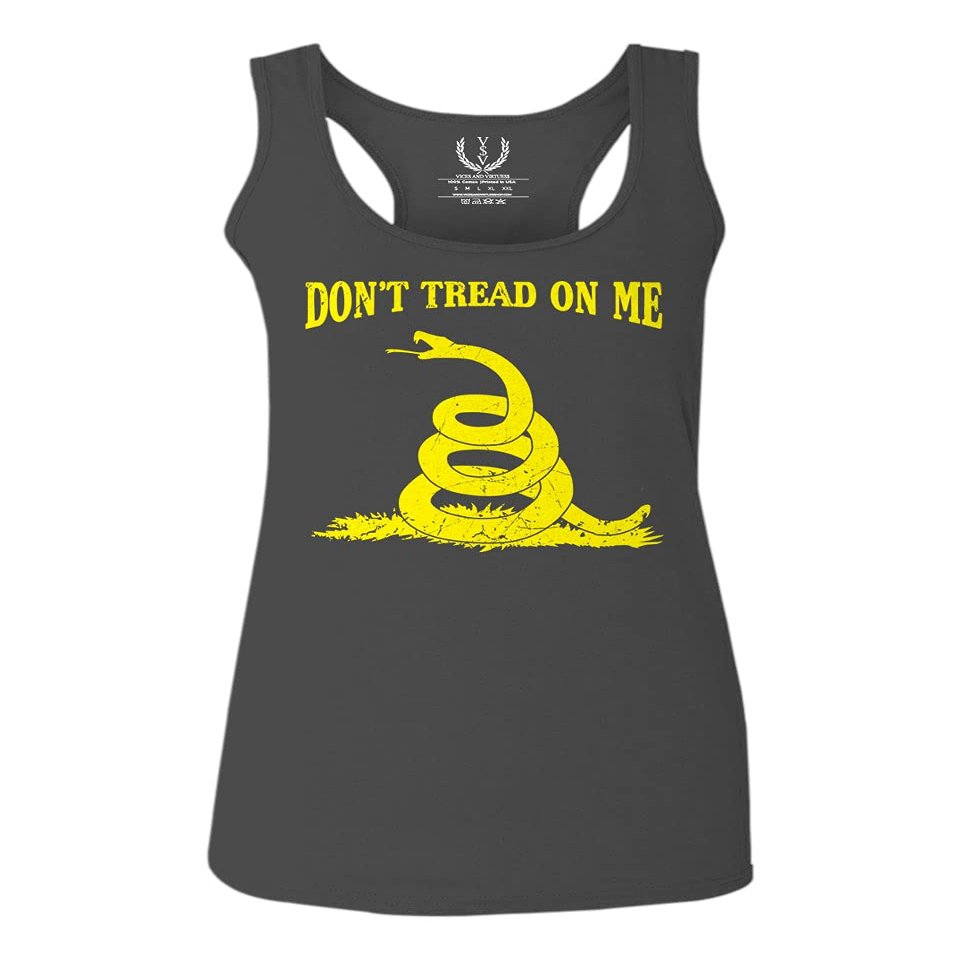 0024. American Don't Tread ON ME Military Combat United State Patriotic Style Women's Tank Top Racerback (Characol, Medium)