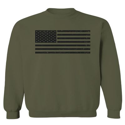 0023. United States of America Vintage American Flag USA us Military Patriotic Style Men's Crewneck Sweatshirt (Olive, X-Large)