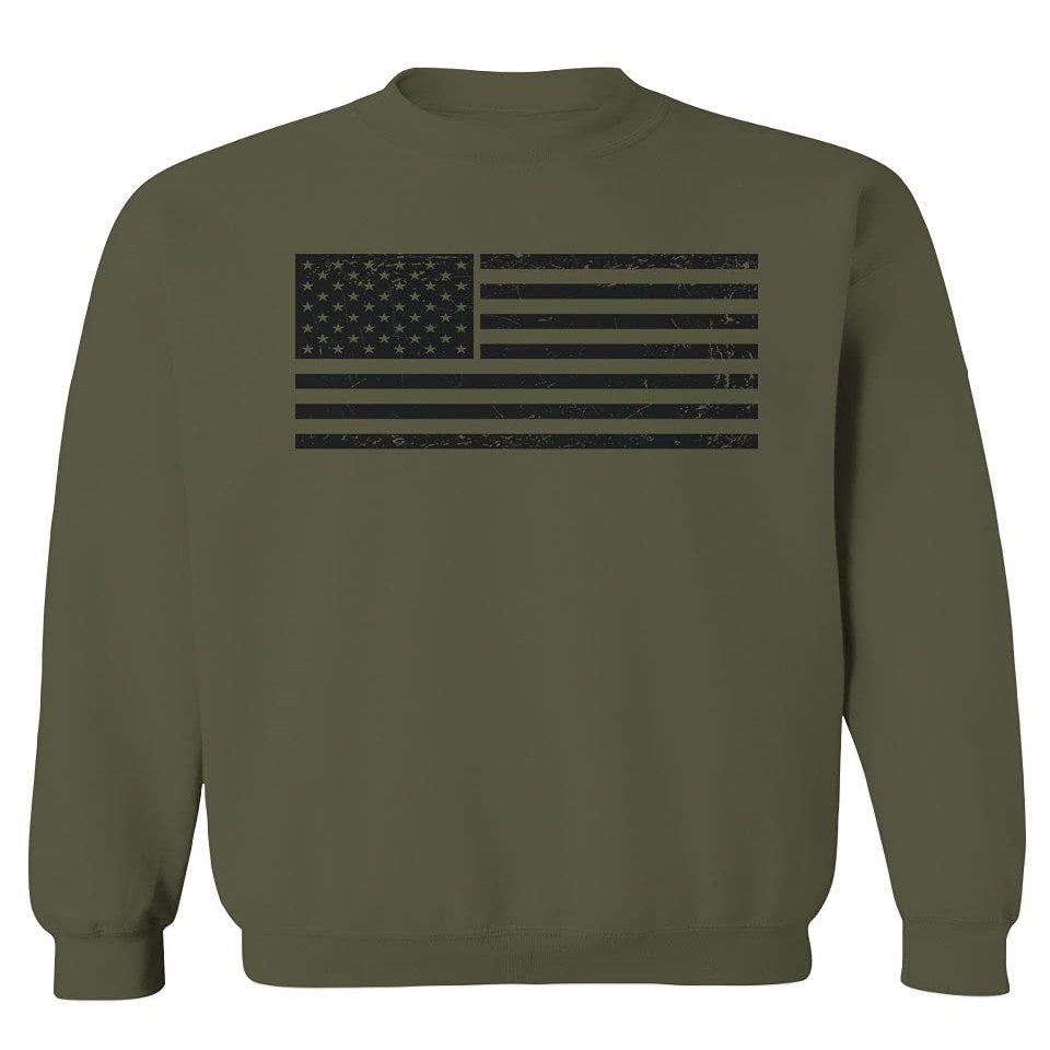 0023. United States of America Vintage American Flag USA us Military Patriotic Style Men's Crewneck Sweatshirt (Olive, X-Large)