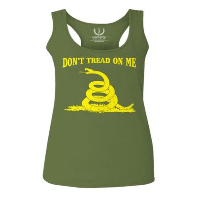 0024. American Don't Tread ON ME Military Combat United State Patriotic Style Women's Tank Top Racerback (Olive, Medium)