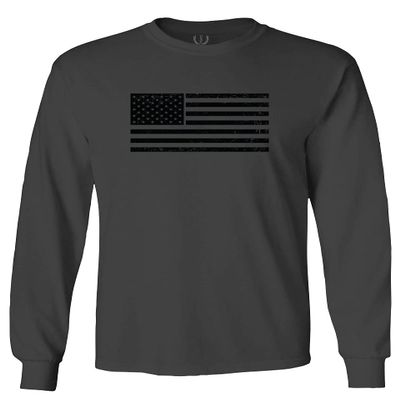 0023. United States of America Vintage American Flag USA us Military Patriotic Style Men's Long Sleeve t Shirt (Characol, Small)