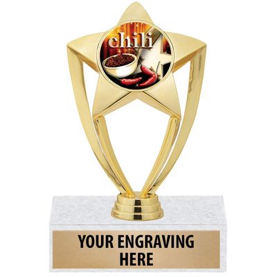 6" Gold Star Chili Pot Trophies - Flaming Chili Pot Trophy Awards 50 Pack Prime