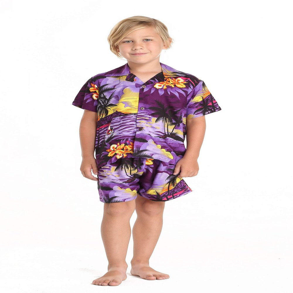 Boy Hawaiian Aloha Shirt in Purple Sunset Size 12