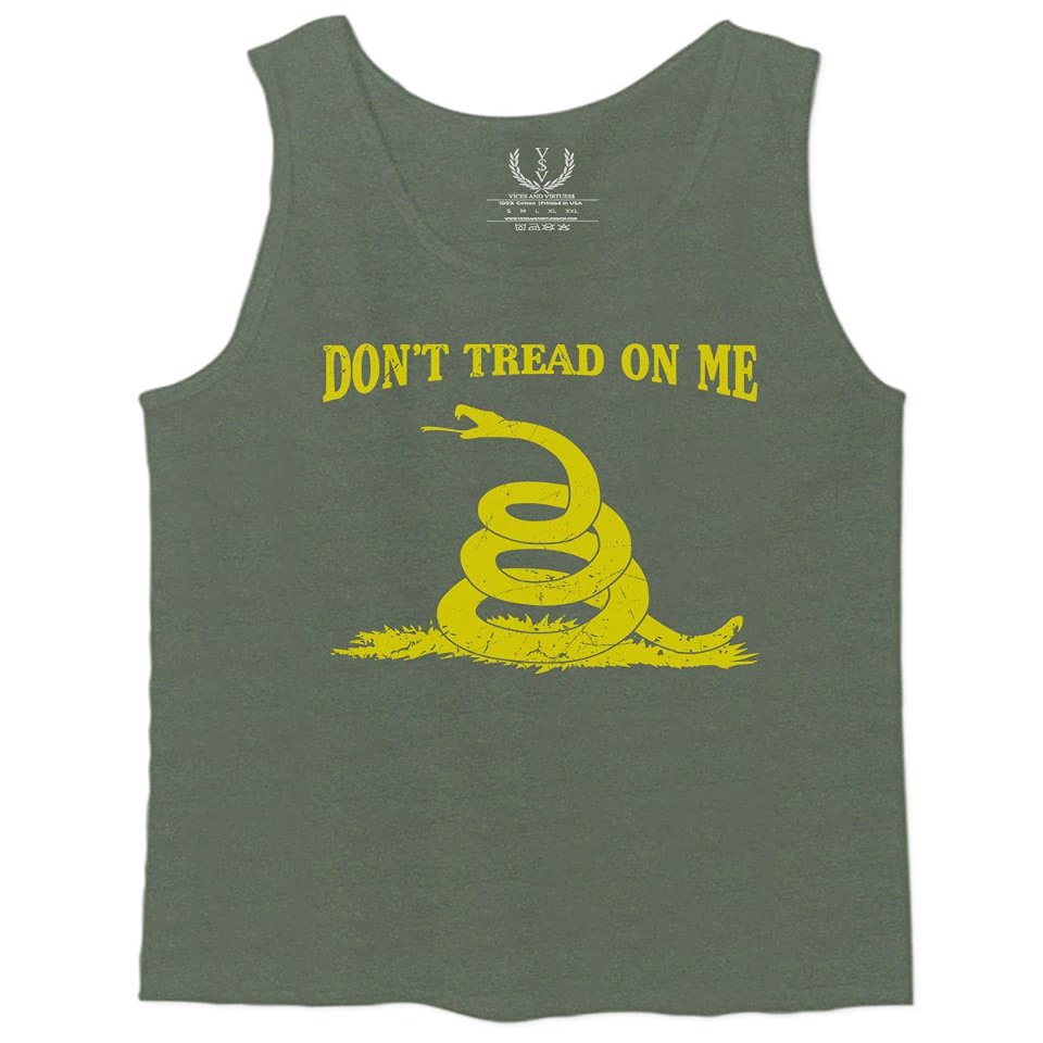 0024. American Don't Tread ON ME Military Combat United State Patriotic Style Men's Fitted Tank Top (Olive, X-Large)