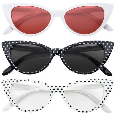 3 pairs Cat Eye Sunglasses Plastic Black White Polka Dots frames retro