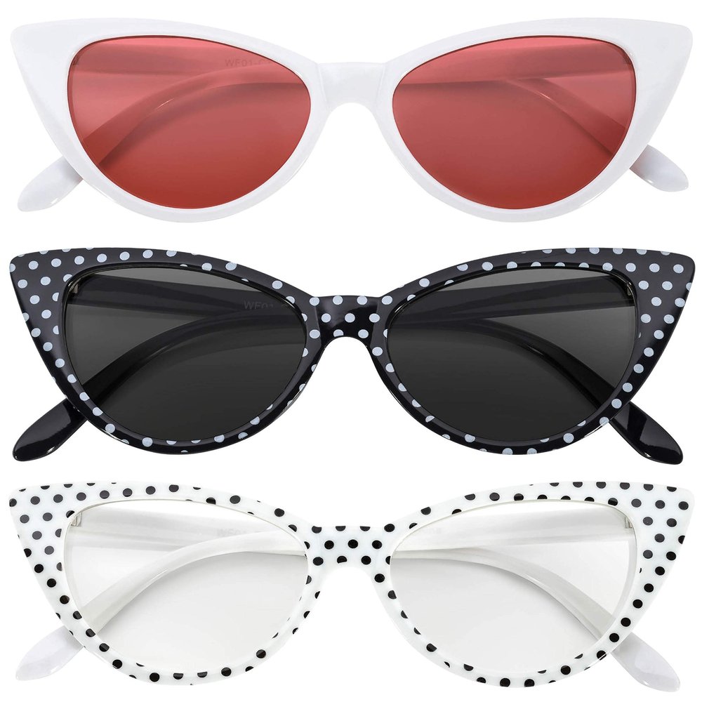 3 pairs Cat Eye Sunglasses Plastic Black White Polka Dots frames retro