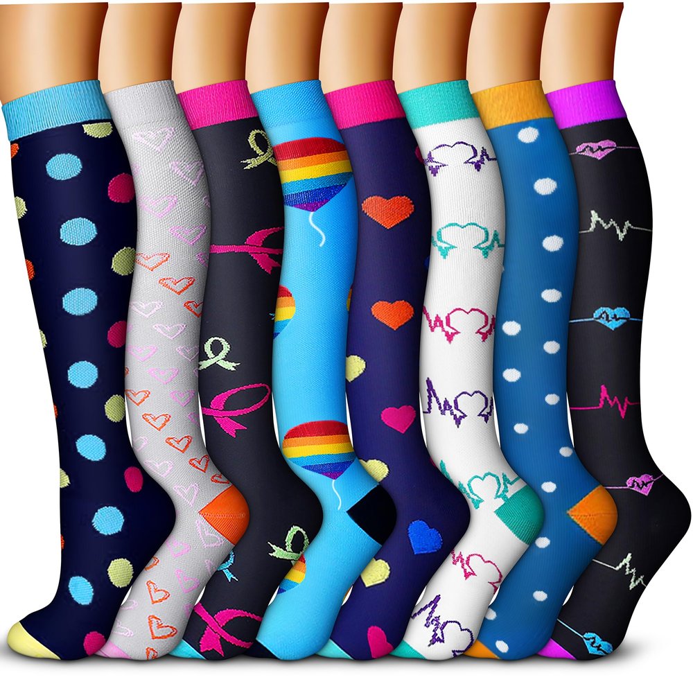 QUXIANG Copper Compression Socks for Women & Men Circulation (8 Pairs) - Best for Running Athletic Cycling - 15-20 mmHg (L/XL,Multi 09)