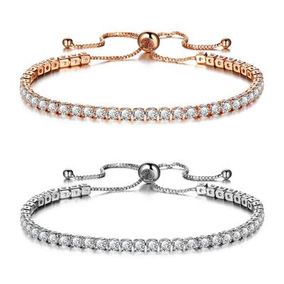 Olsen Twins Adjustable Slider Chain Cubic Zirconia Tennis Bracelet Bangle Set (White)