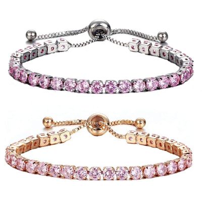 Olsen Twins Adjustable Slider Chain Cubic Zirconia Tennis Bracelet Bangle Set (Pink)