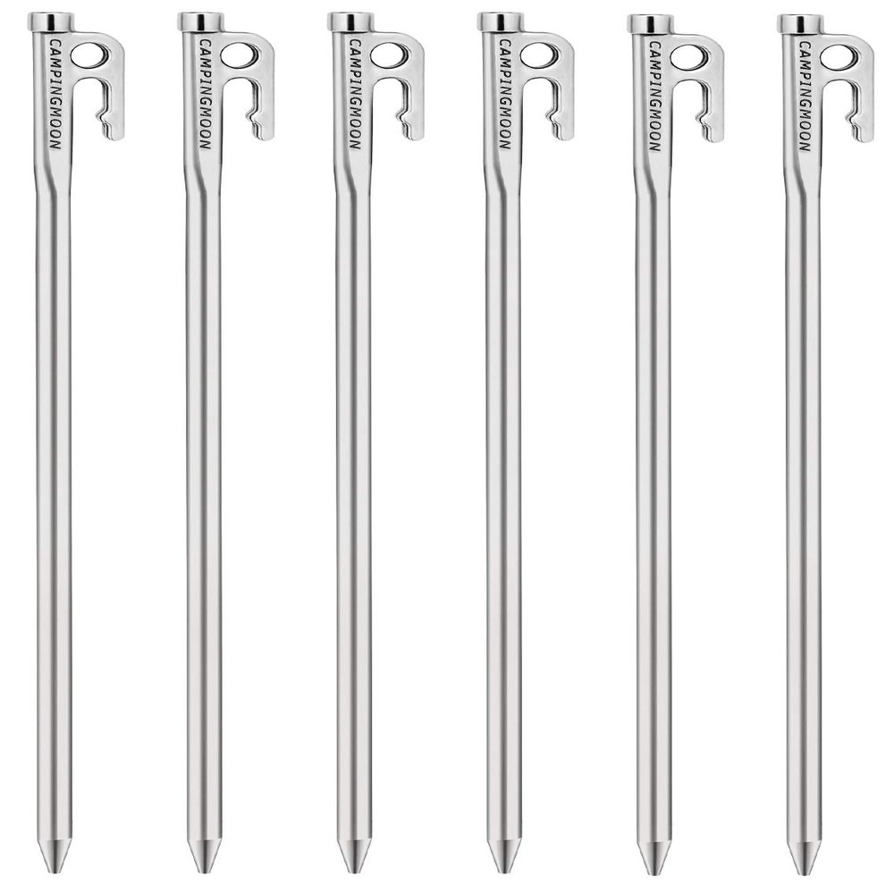 Camping Moon R-35-6P Martensitic Stainless Steel 420J Hardened, Forged Pegs, R Series, Power Pegs, Perfect for Hard Surfaces