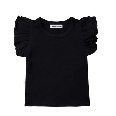 Infant Toddler Baby Girl Top Basic Plain Ruffle T-Shirt Blouse Casual Clothes (0-6 Months, Black)