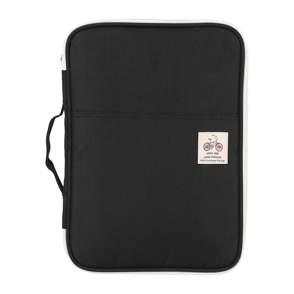 A4 Document Bags Portfolio Handbag, Multifunction Files Organizer Computer Notebook Handbag Storage Zippered Bag Great for Travel School Office(Black)