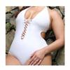 Tinpia Womens Monokini One Piece Lace Up Bandage Open Back Pads White M view 1