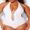 Tinpia Womens Monokini One Piece Lace Up Bandage Open Back Pads White M view 2