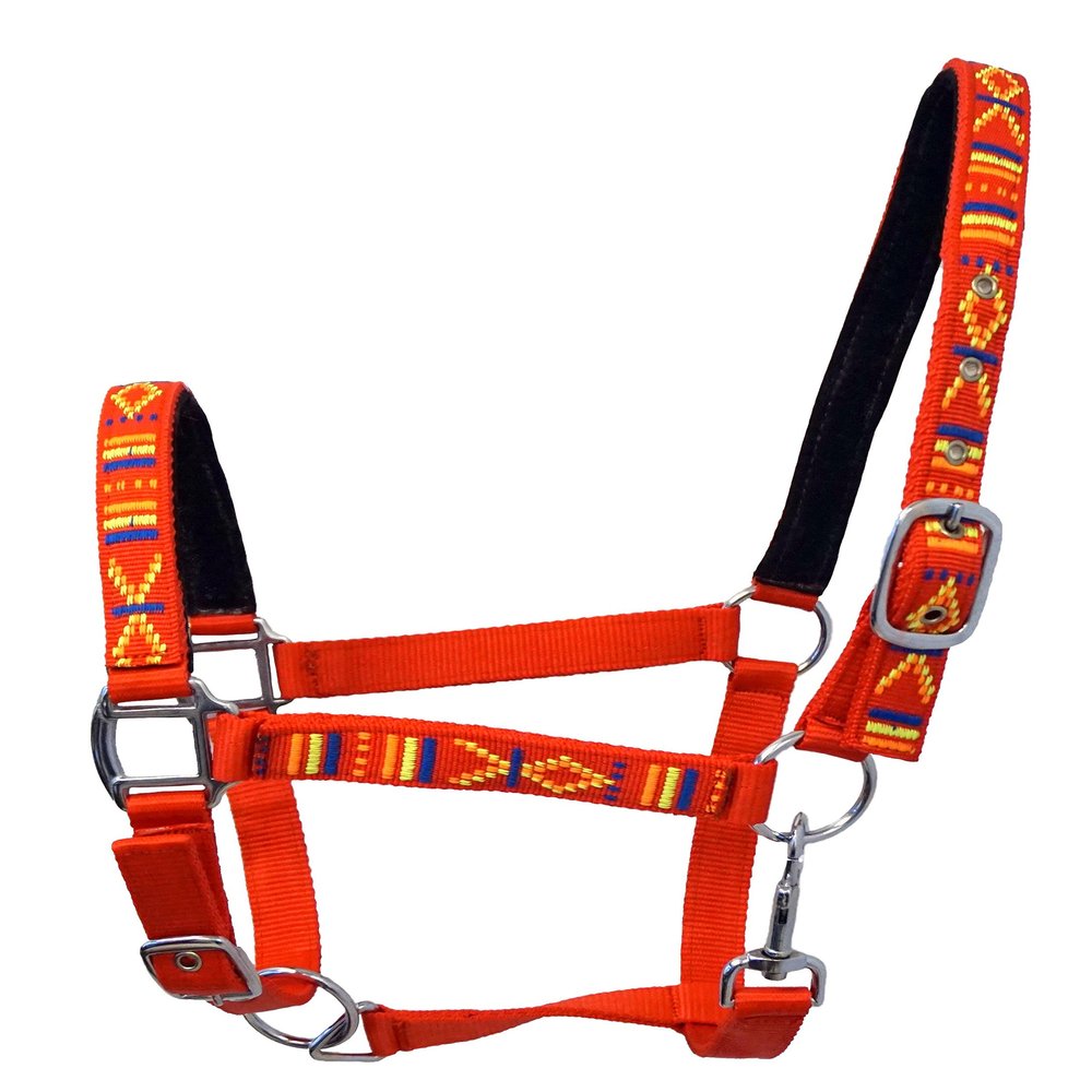 Equitem Horse Size 2 Ply Padded Nylon Halter with Embroidered Aztec Design (Red)