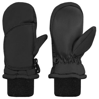 N'Ice Caps Kids Waterproof Snow Mittens Cold Weather Thinsulate Insulated (Black, 8-10 Years)