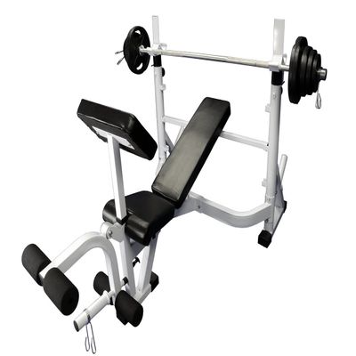Ader Olympic Universal White Bench w/Gray EZ Grip Olympic Plates and 7' Bar 300lbs Weight Olympic Set
