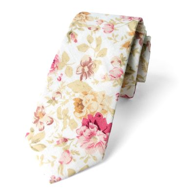 Spring Notion Men's Cotton Printed Floral Skinny Tie - Peach