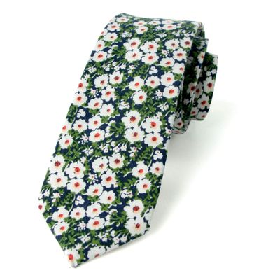Spring Notion Men's Cotton Printed Floral Skinny Tie - Green/Red