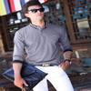 XTAPAN Men's Casual Long Sleeve Slim Fit Polo Cotton T Shirt US S 8889 Grey view 2