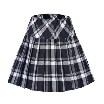 EXCHIC Women's A-Line Mini Skirt Stretchy High Waist Pleated Tennis Skirts Plaid School Uniform Dance Casual Wear (S, 1 White-Black)