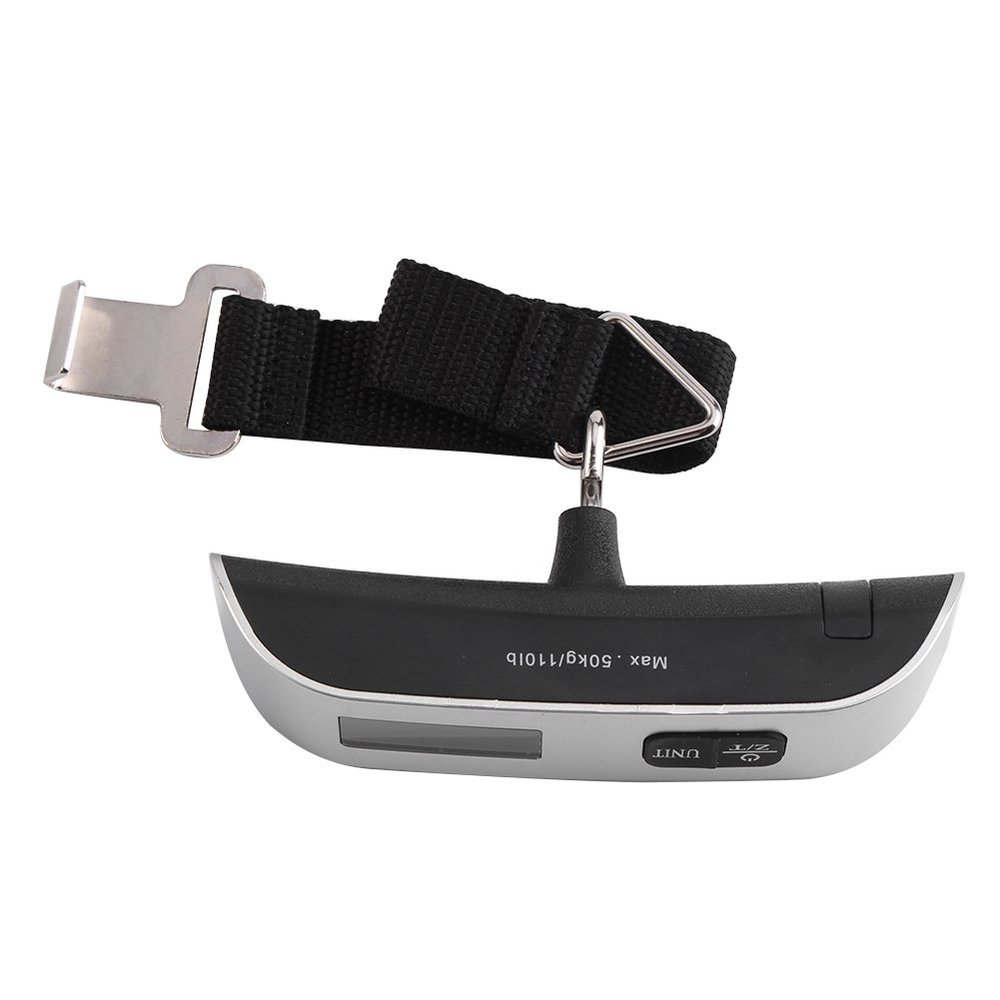 Digital Luggage Scale, Portable T-Shaped Hand Held with LCD Backlight, 50kg Maximum Capacity, Silver, for Travel Suitcase Weight Measurement