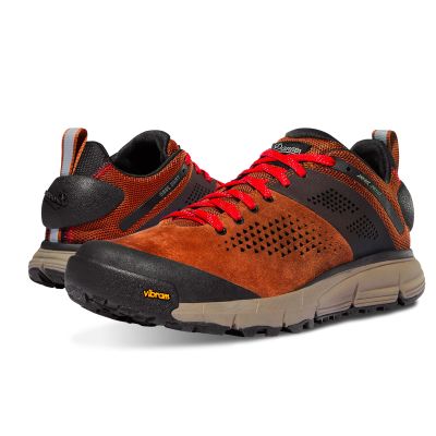 Danner Trail 2650 Hiking Shoes for Men - Durable Suede, Lightweight Textile with Breathable Mesh Lining, Ortholite Footbed, & Vibram Traction Outsole, Brown/Red - 8.5 D