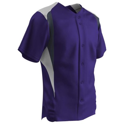 Champro Bull Pen Full Button Polyester Baseball Jersey, Youth Small, Purple,White,Graphite