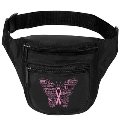Allntrends Adult Waist Pack Butterfly Cancer Ribbon Support Gift Cute Packs Bag (Black)
