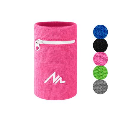 NEWZILL Wrist Wallet Wristband with Zipper - Cotton Sweatbands for Men & Women, Ideal for Sport, Running, Walking, Basketball, Football, Tennis, Hiking, Workout, and More Long Pink