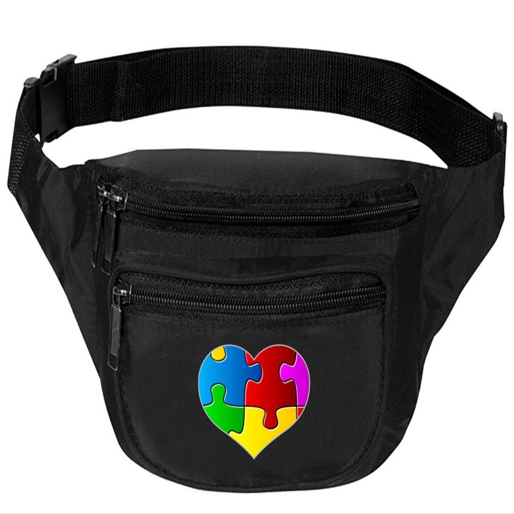 Allntrends Adult Waist Pack Autism Puzzle Heart Piece Support Bag Cool Packs (Black)