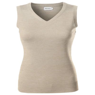 Awesome21 Solid Office Look Soft Stretch Sleeveless Viscose Knit Vest Top Khaki2 L
