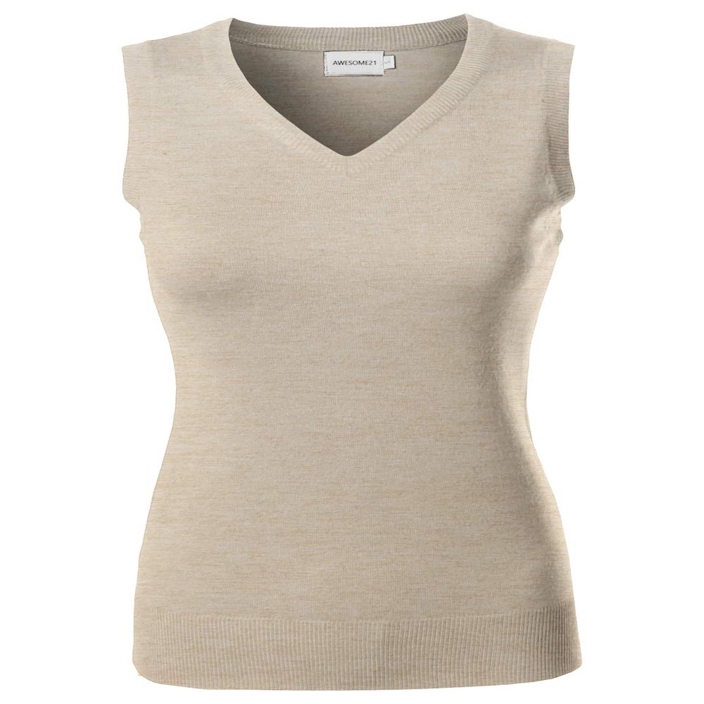 Awesome21 Solid Office Look Soft Stretch Sleeveless Viscose Knit Vest Top Khaki2 L
