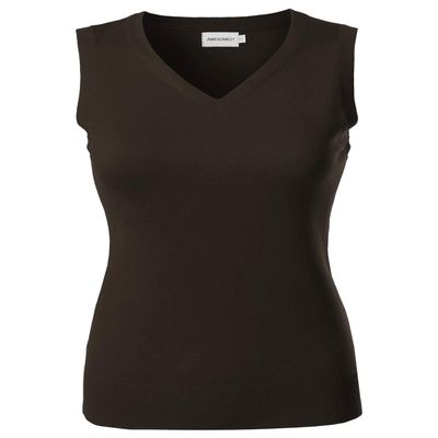 Awesome21 Solid Office Look Soft Stretch Sleeveless Viscose Knit Vest Top Brown M