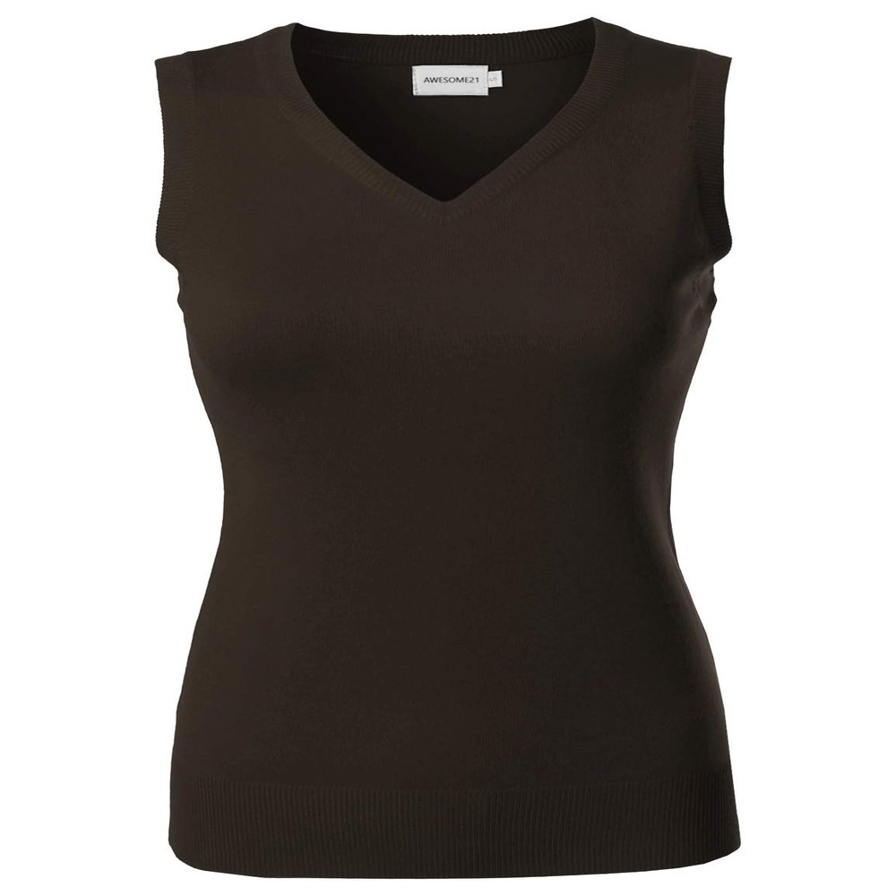 Awesome21 Solid Office Look Soft Stretch Sleeveless Viscose Knit Vest Top Brown M