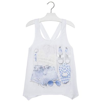 Mayoral Tween Girl 7-18 White Twist Back Embellished Graphic Print Fashion Tank Top, White,14