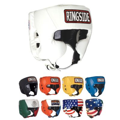 Ringside Competition Boxing Headgear, USA Boxing-Approved Leather Headgear with Cheek Protection, Great for MMA, Muay Thai, Kickboxing, and Training, Ideal for Men and Women, White, XL