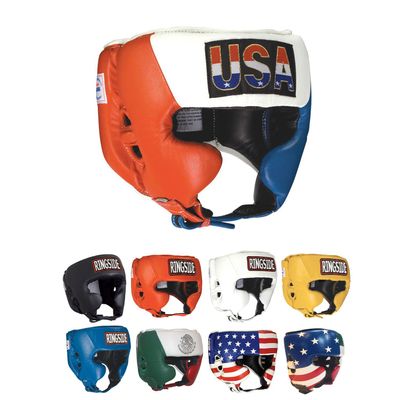 Ringside Competition Boxing Headgear, USA Boxing-Approved Leather Headgear with Cheek Protection, Great for MMA, Muay Thai, Kickboxing, and Training, Ideal for Men and Women, Red/White/Blue, Medium