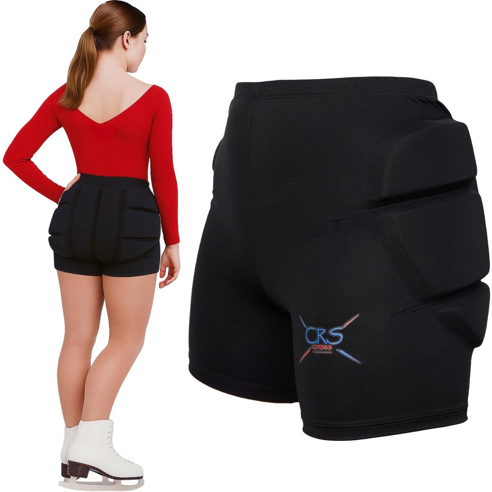 CRS Cross Padded Figure Skating Shorts. Crash Pad Pants for Roller, Inline, Ice Skating, Snowboarding, and Skiing. Fall Impact Protection for Butt, HIPS, and Tailbone (Youth Small Black)