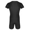 Alvivi Men's Short Sleeves Zipper Shirt Top Boxer Briefs Workout Gymnastics Leotard Bodysuit Black Large view 2